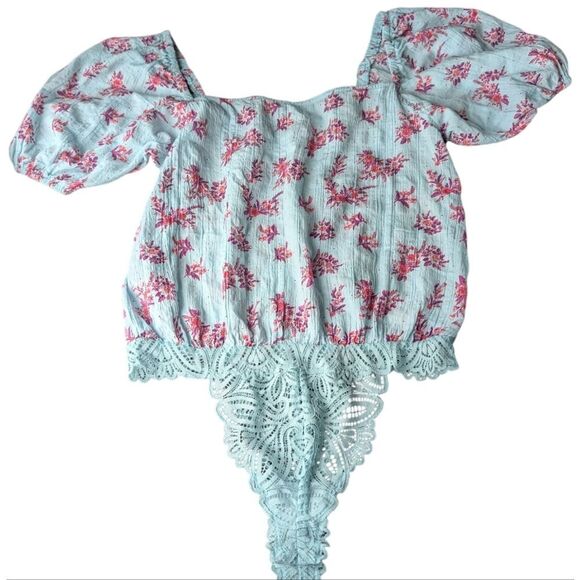 Free People Crinkle Square Neck Blouse Bodysuit 'ANGELA' in Mint Size m - Picture 15 of 16